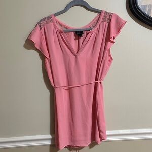 Elegant Maternity Pink Lace Trim Top
